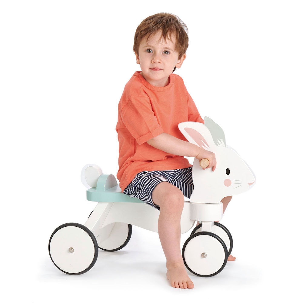 Premergator bicicleta din lemn, cu 4 roti, Tender Leaf Toys, Iepuras