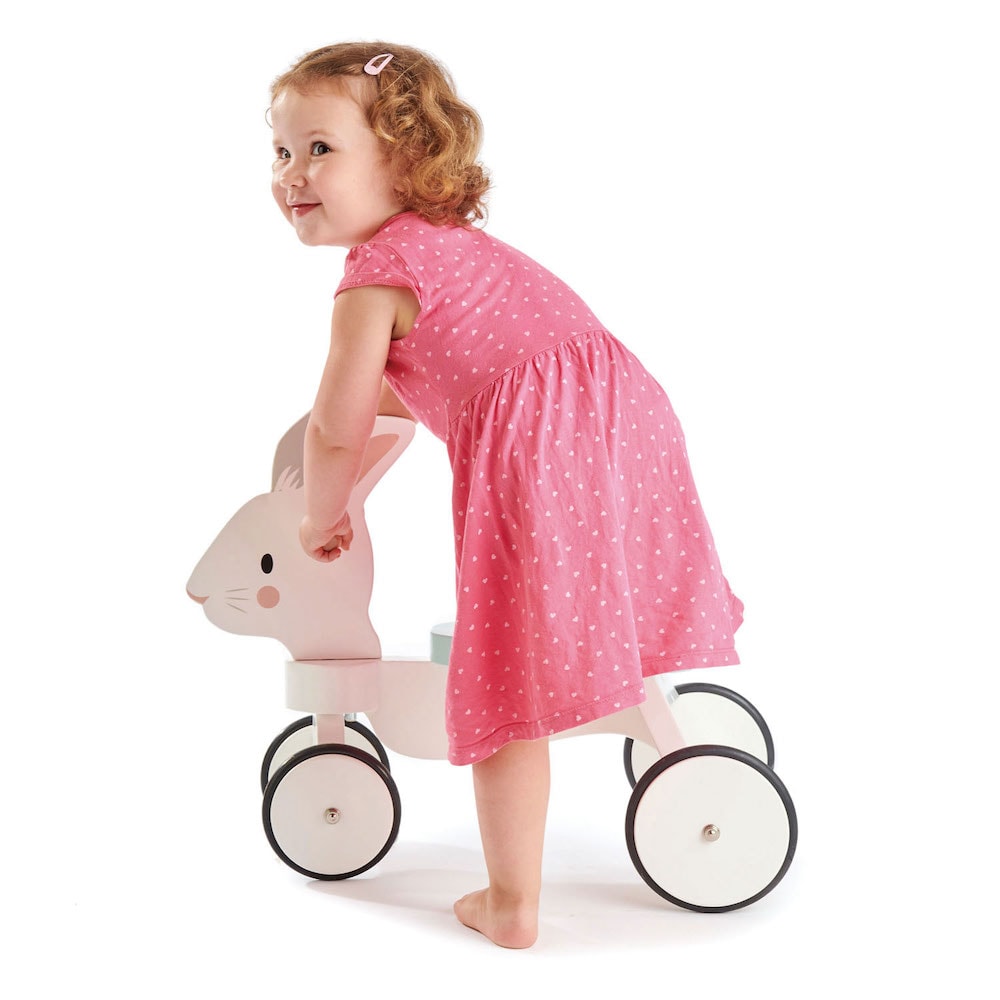 Premergator bicicleta din lemn, cu 4 roti, Tender Leaf Toys, Iepuras