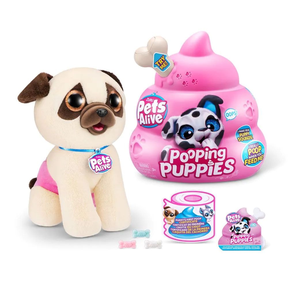 Jucarie de plus surpriza, Pets Alive, Catelus interactiv, Pooping Puppies