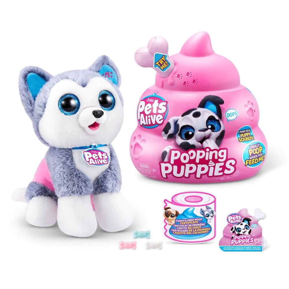 Jucarie de plus surpriza, Pets Alive, Catelus interactiv, Pooping Puppies