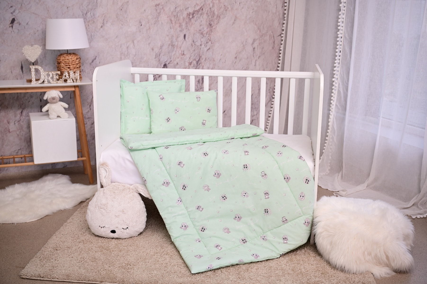 Set lenjerie pat 3 piese bumbac Ranforce Cosy, Lorelli, Friends Green