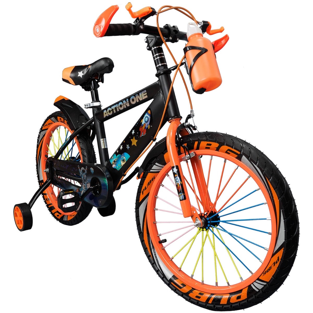 Bicicleta cu roti ajutatoare si bidon pentru apa Nova II, Action One, 18 inch, Portocaliu