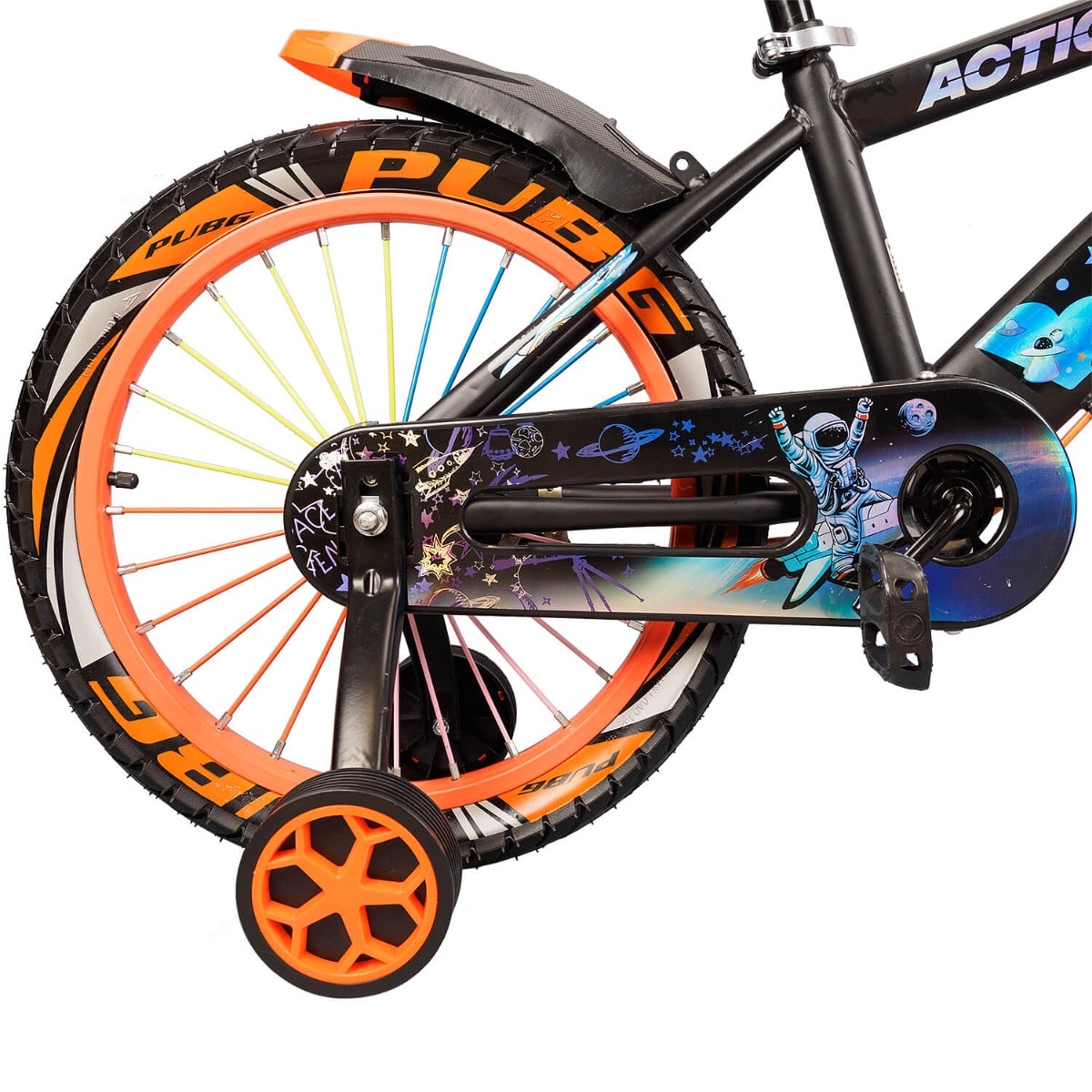 Bicicleta cu roti ajutatoare si bidon pentru apa Nova II, Action One, 18 inch, Portocaliu