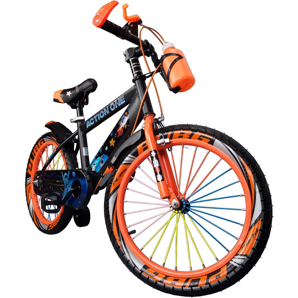Bicicleta cu roti ajutatoare si bidon pentru apa Nova II, Action One, 18 inch, Portocaliu