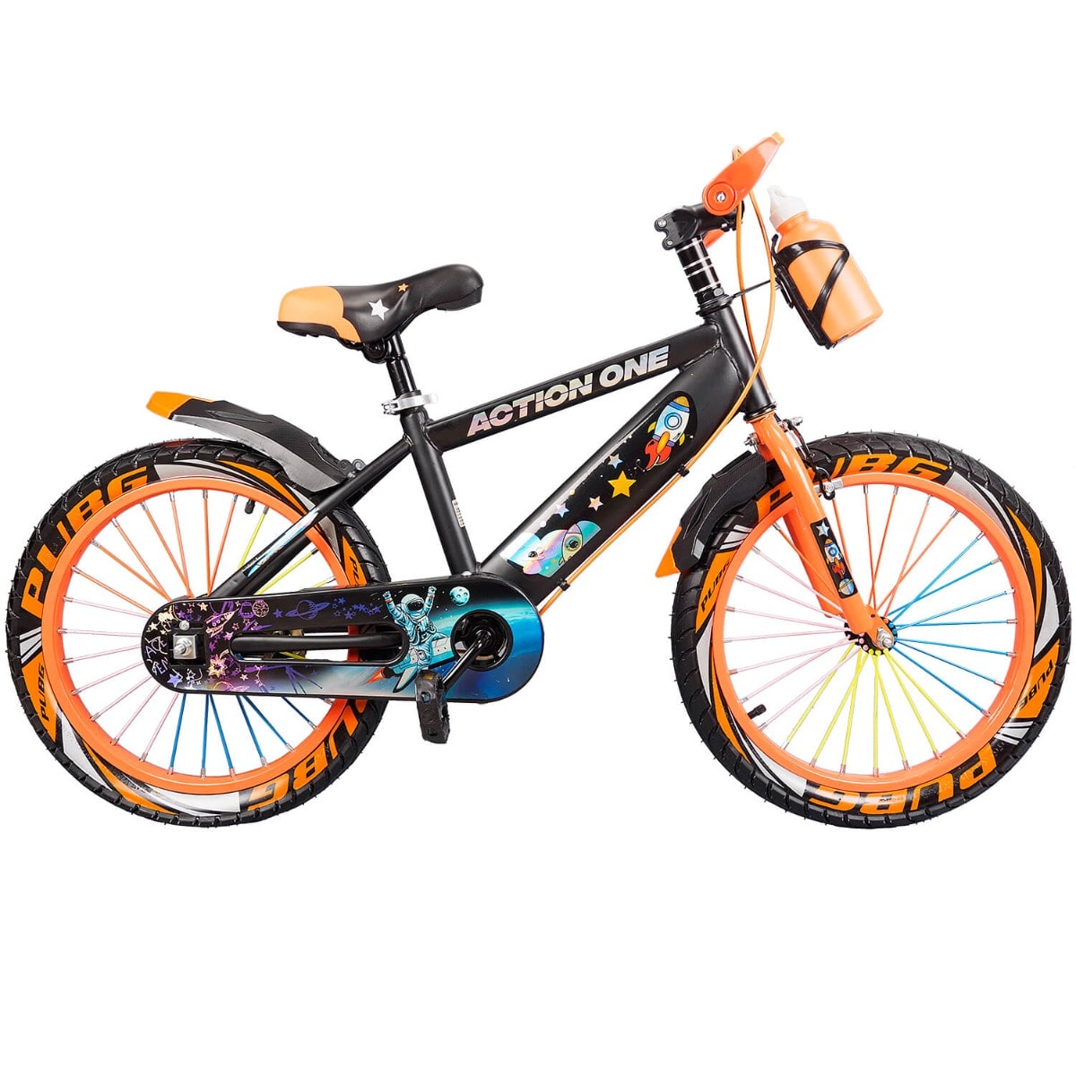 Bicicleta cu roti ajutatoare si bidon pentru apa Nova II, Action One, 18 inch, Portocaliu