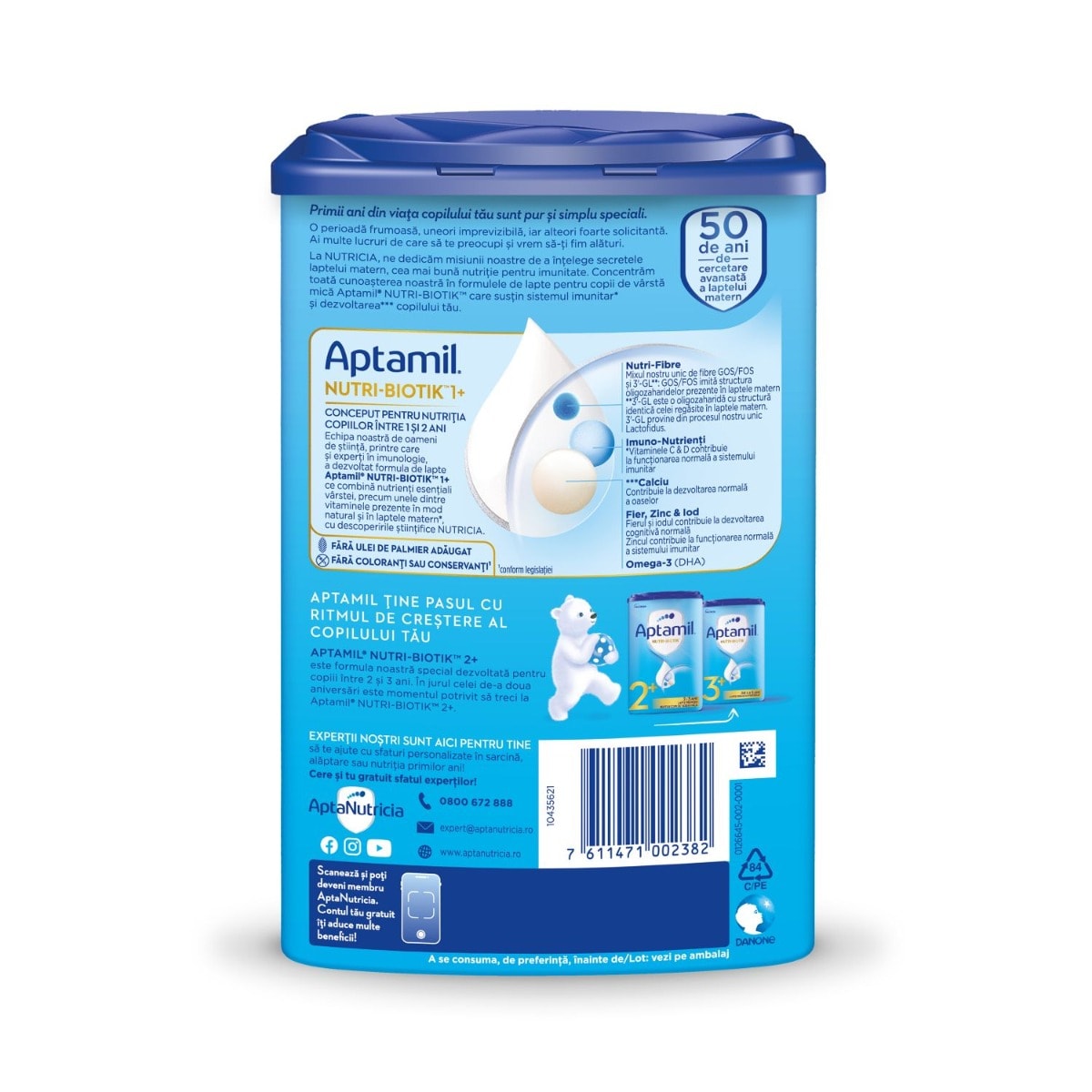 Lapte praf Aptamil Nutri-Biotik 1+, 800 g, 12-24 luni