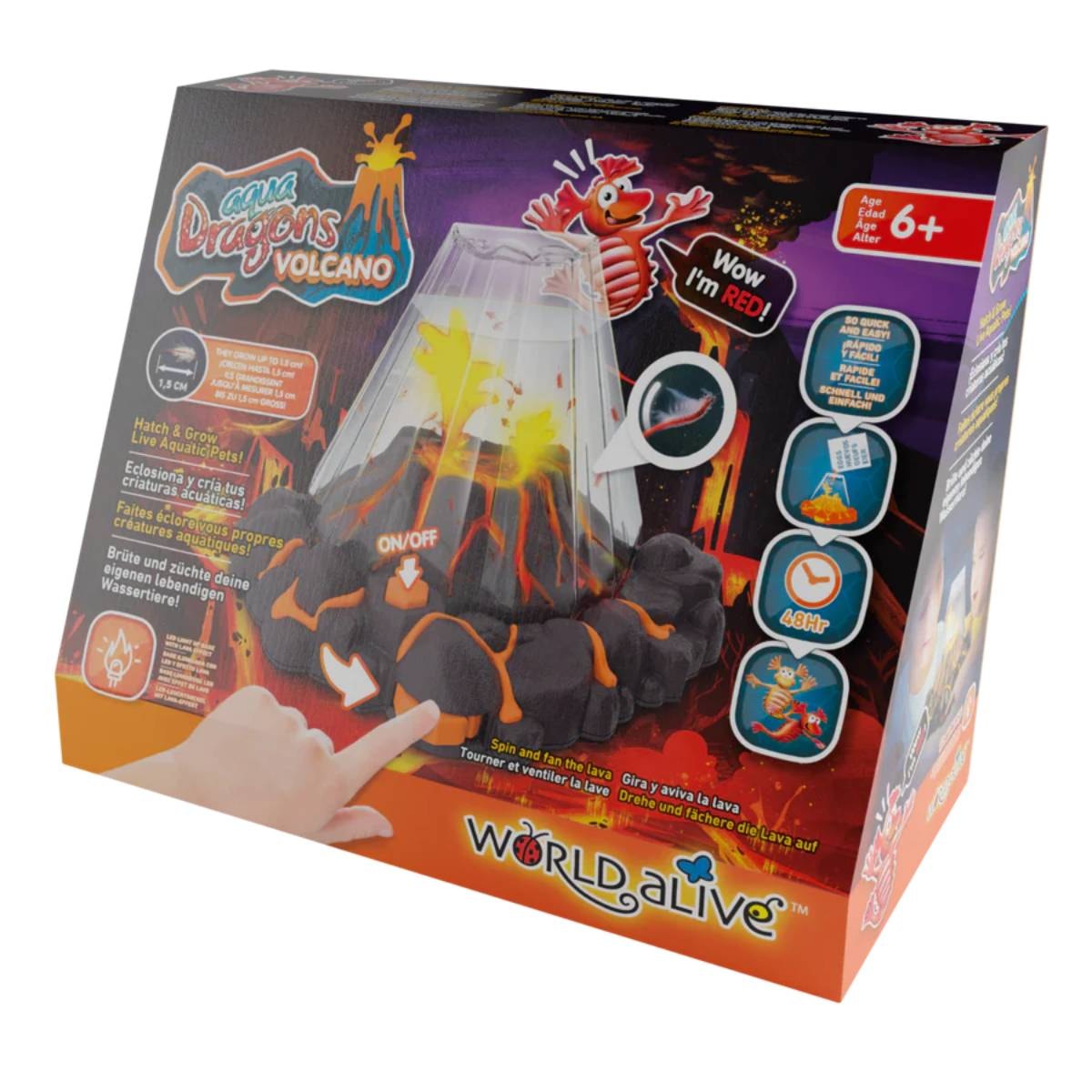 Set de joaca, Stem Aqua Dragons, Habitat Vulcan cu lava, acvariu cu led si Aqua Dragons rosii