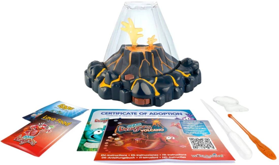 Set de joaca, Stem Aqua Dragons, Habitat Vulcan cu lava, acvariu cu led si Aqua Dragons rosii