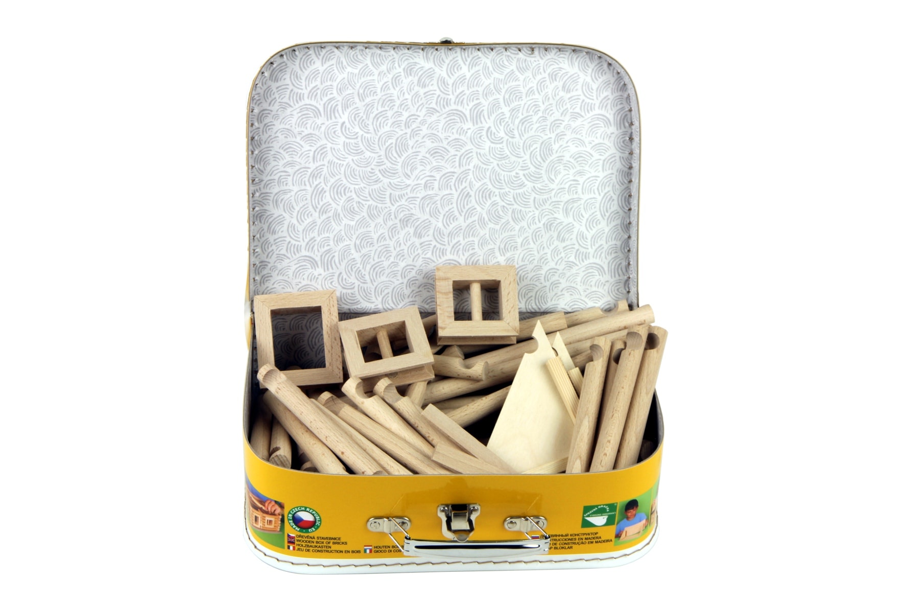 Set de constructie arhitectura, Walachia, Vario Suitcase, 72 piese din lemn