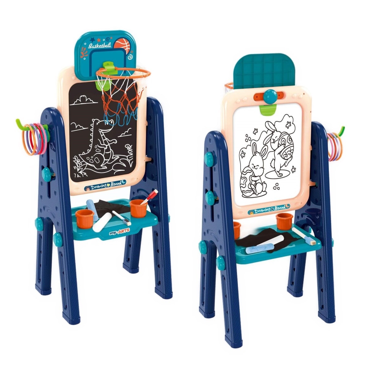 Tabla multifunctionala 4 in 1, cu 2 fete, pentru scris si desenat si jocuri, King Sport
