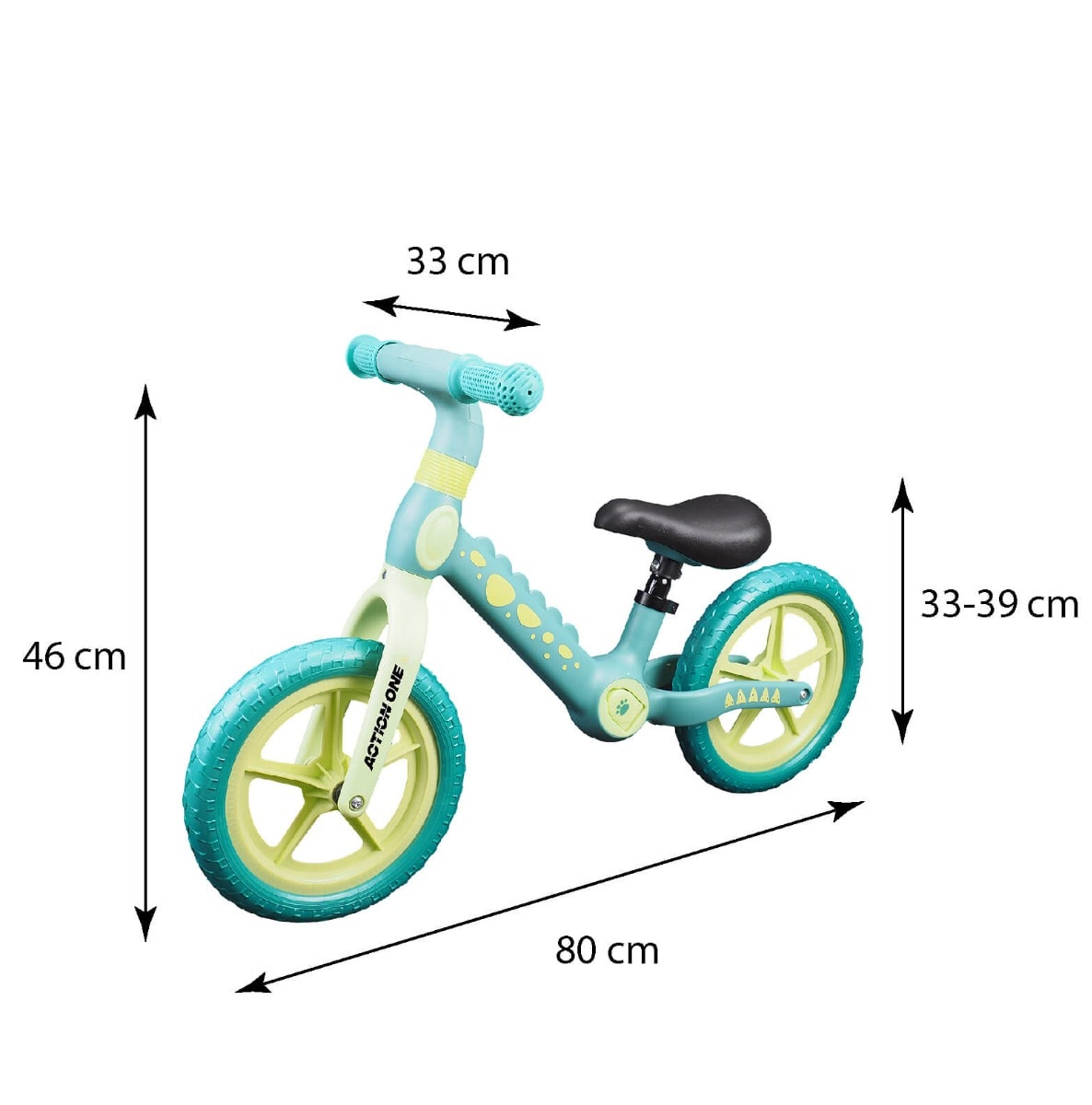 Bicicleta fara pedale pentru copii 2-5 ani, Action One Spiky, 12 inch, Verde
