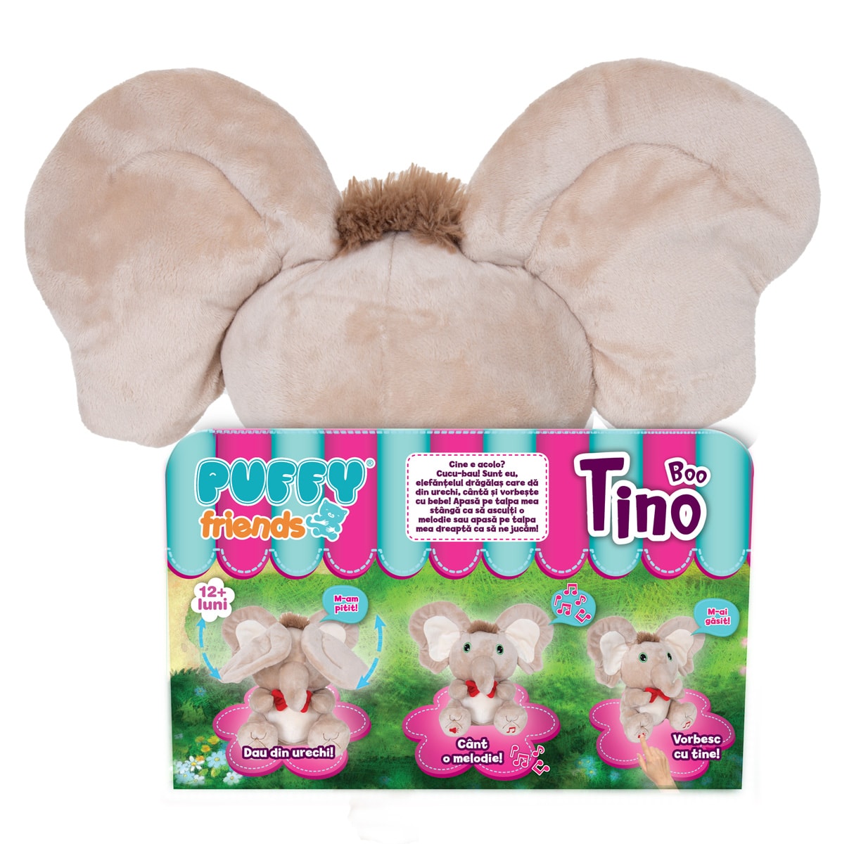 Jucarie de plus interactiva Puffy Friends, Tino Boo Elefantel, Bej