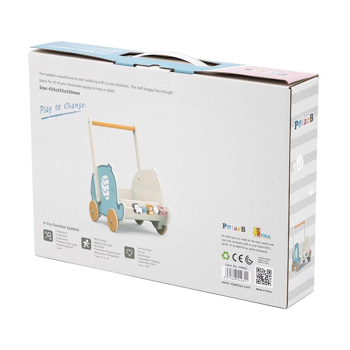 Antemergator carucior pentru papusi, Viga, PolarB, Elefant
