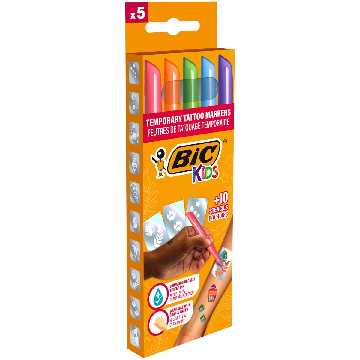 Set 5 markere si 10 sabloane pentru tatuaje temporare, Bic Kids