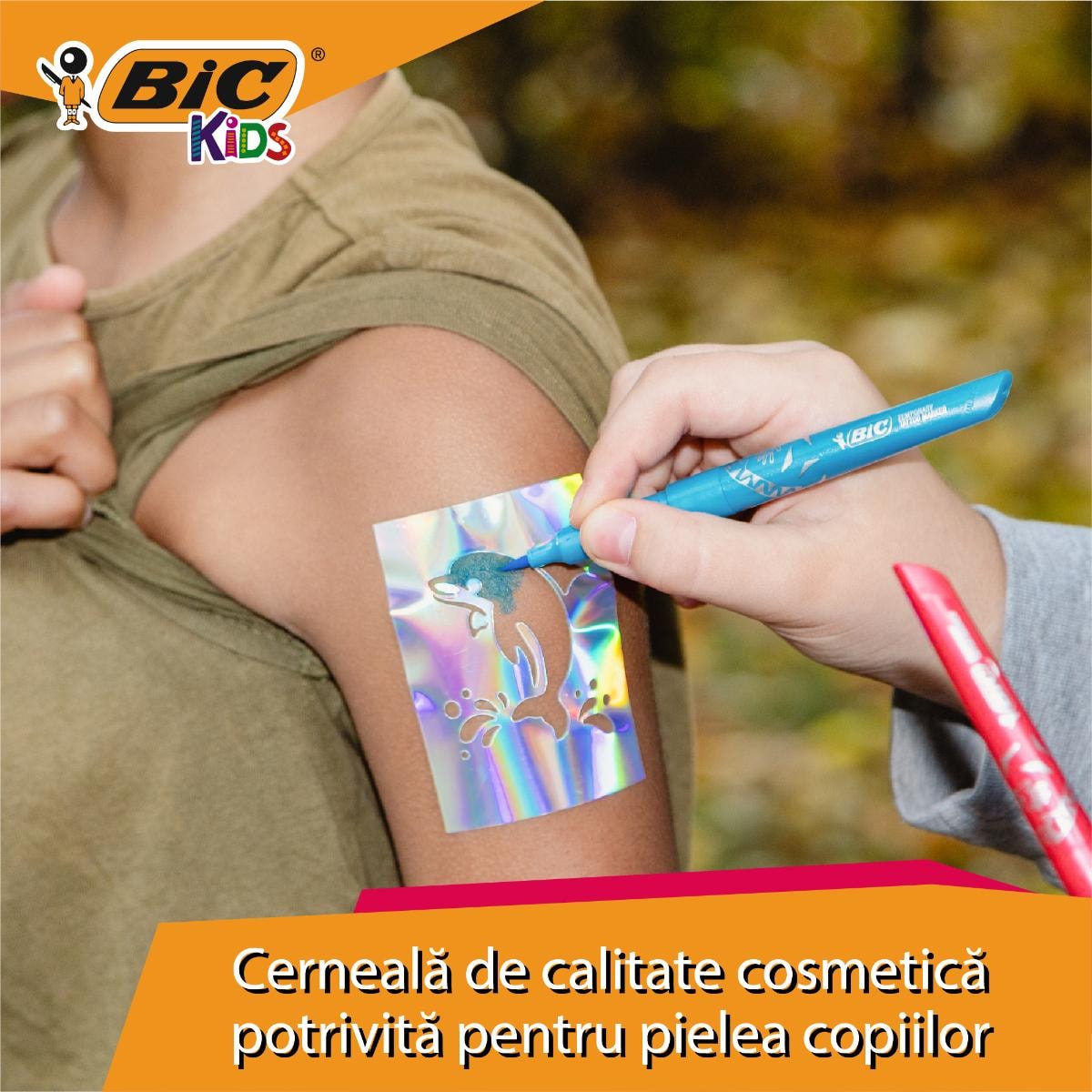 Set 5 markere si 10 sabloane pentru tatuaje temporare, Bic Kids