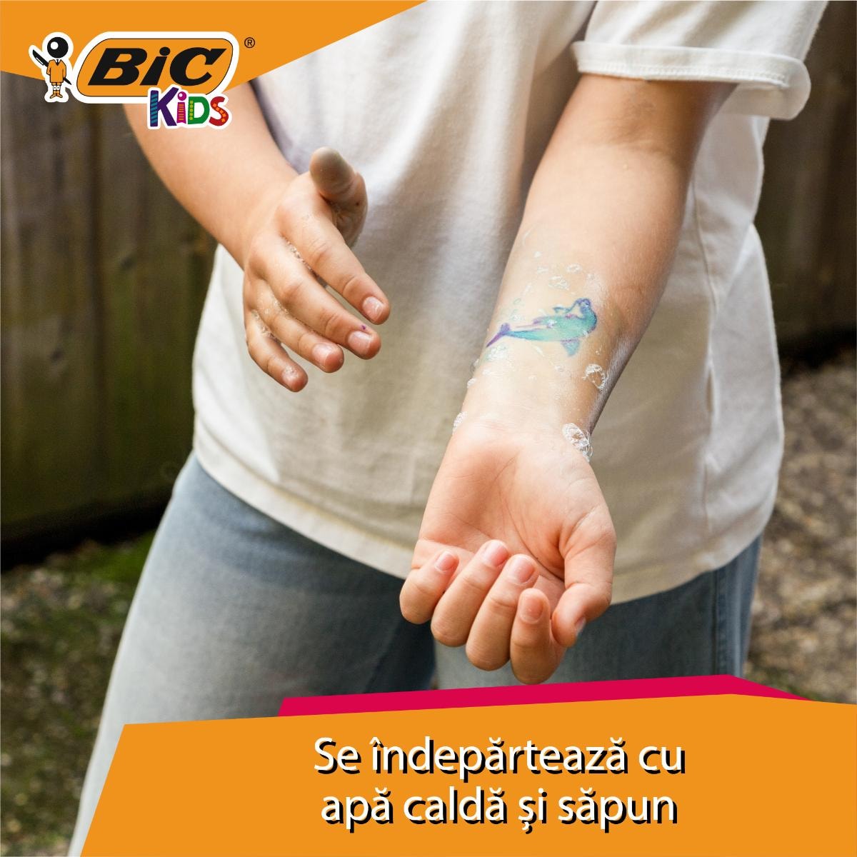 Set 5 markere si 10 sabloane pentru tatuaje temporare, Bic Kids