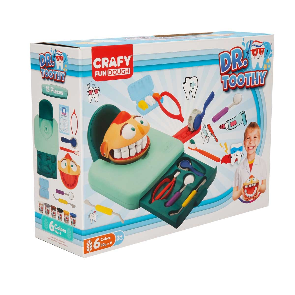 Set de joaca cu plastilina, Crafy, Doctorul Maseluta, 15 piese