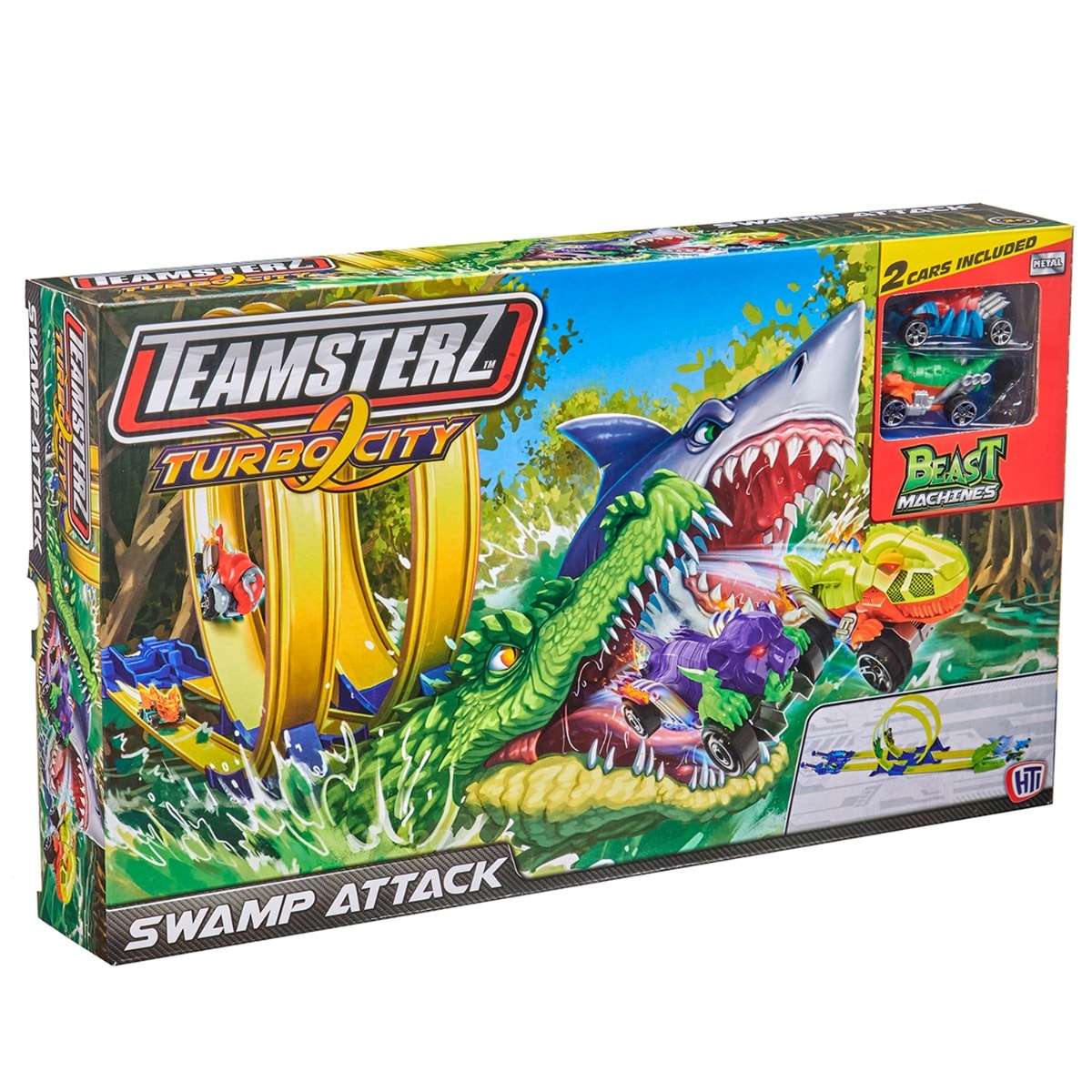 Set de joca pista cu 2 masini, Teamsterz, Turbo City, Swamp Attack